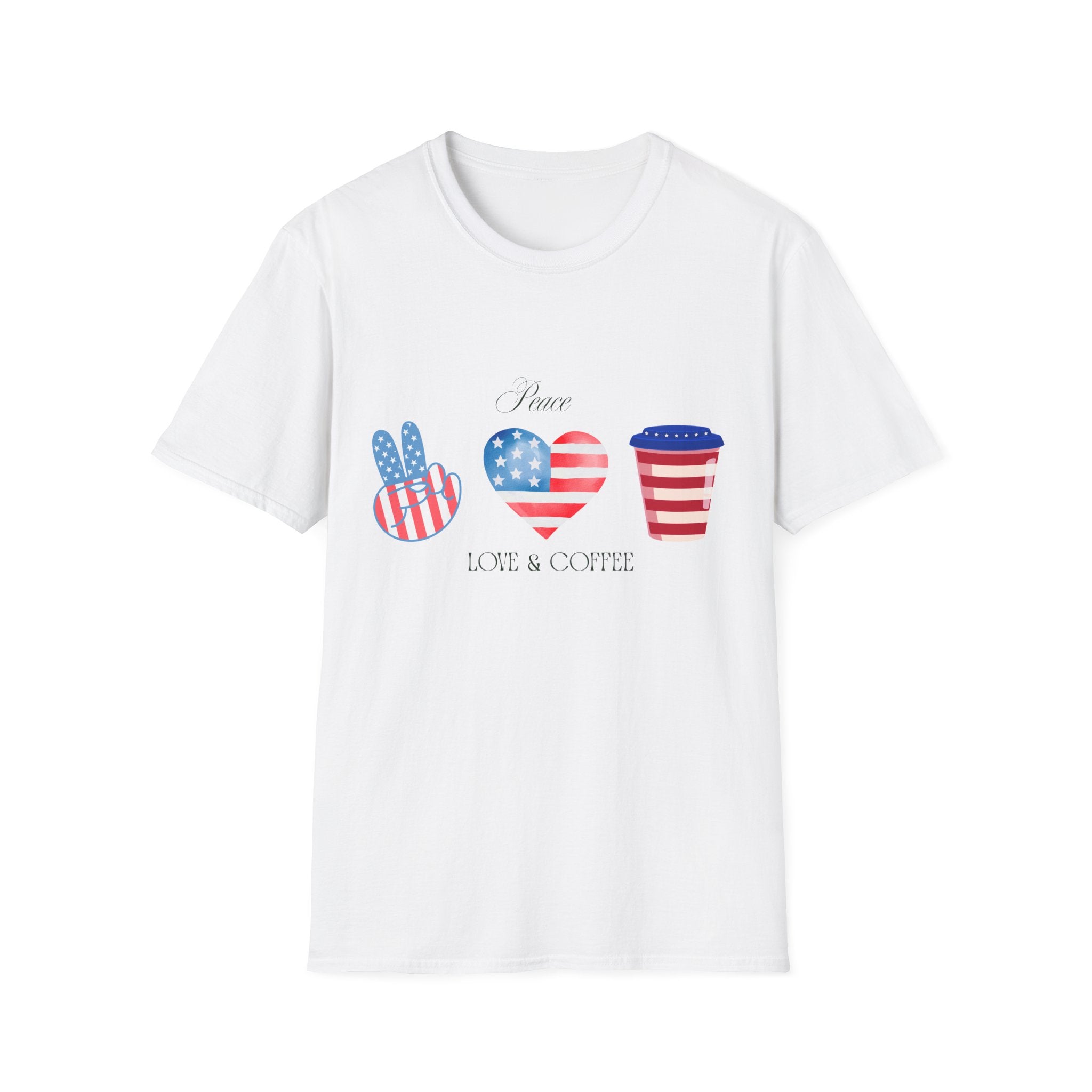 Patriotic Peace Hearts T-Shirt – USA Flag Heart Graphic Tee for 4th of July