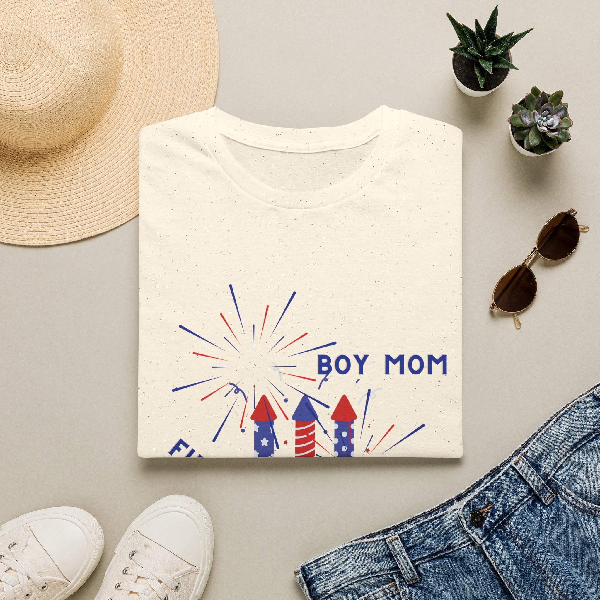Boy Mom Fireworks T-Shirt — 4th of July Patriotic Mom Tee