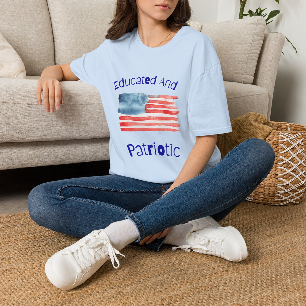 Educated And Patriotic T-Shirt — Watercolor American Flag Tee for Teachers & Voters