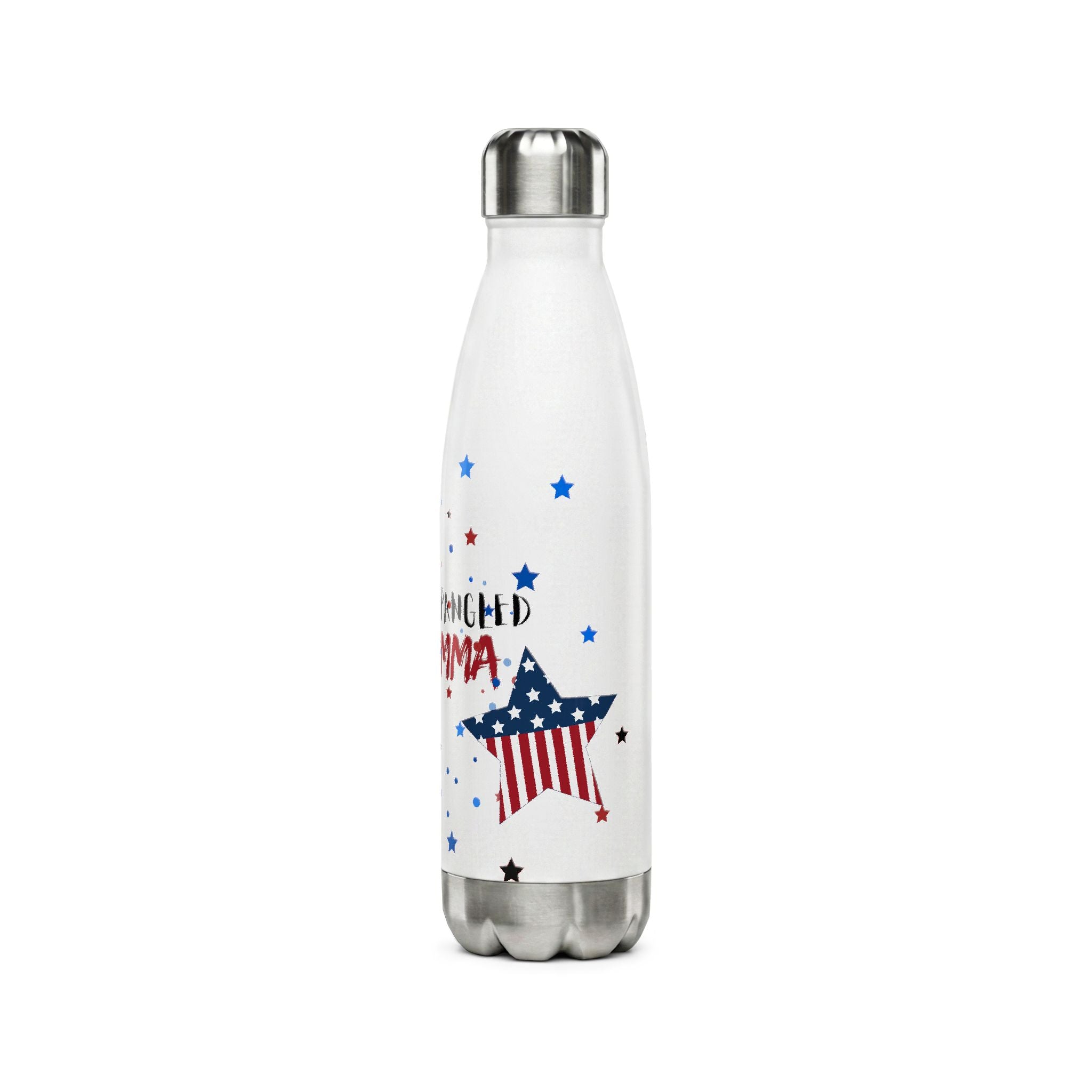 Patriotic Mama Stainless Steel Water Bottle 17oz — "Stars, Stripes, Momma" USA Flag Design