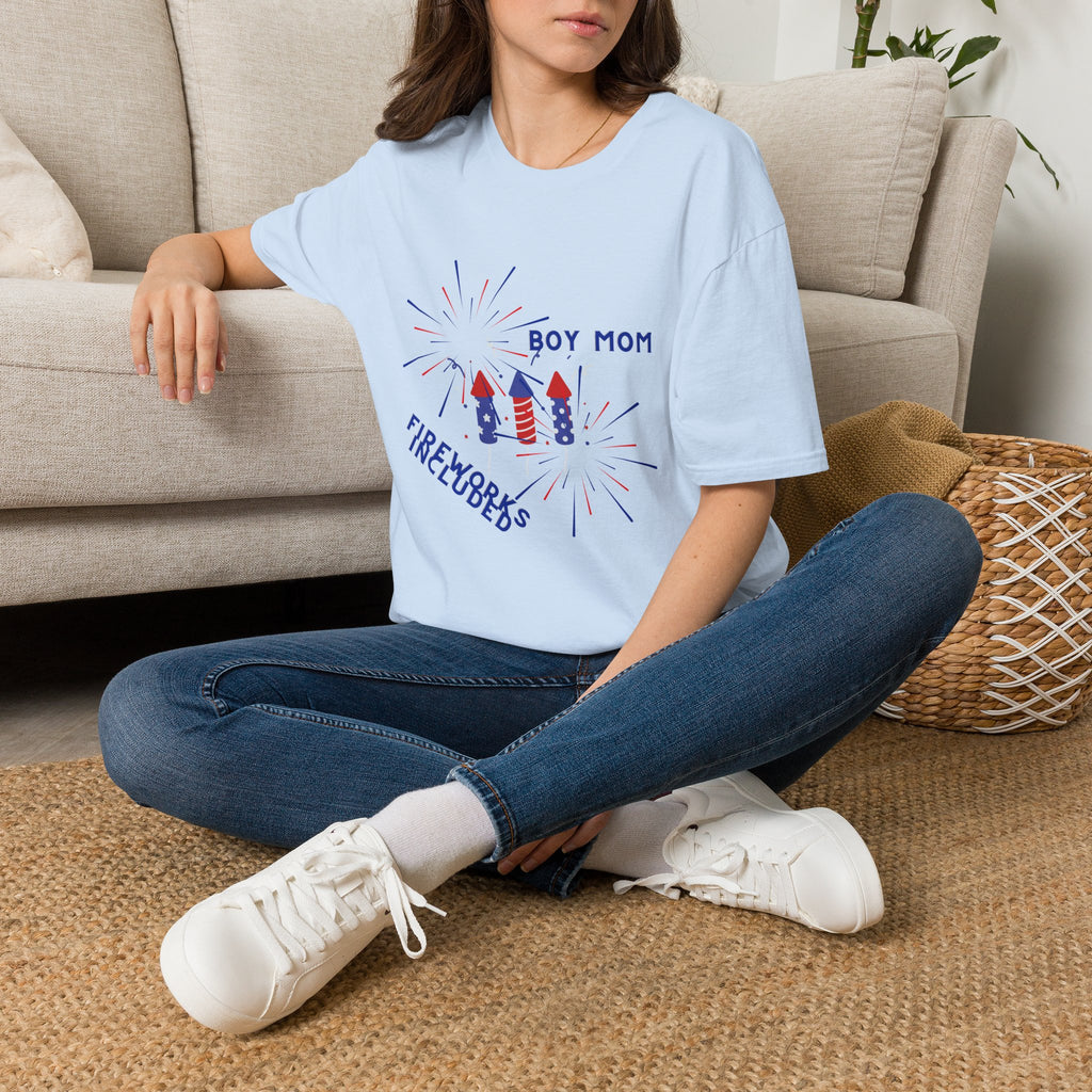 Boy Mom Fireworks T-Shirt — 4th of July Patriotic Mom Tee