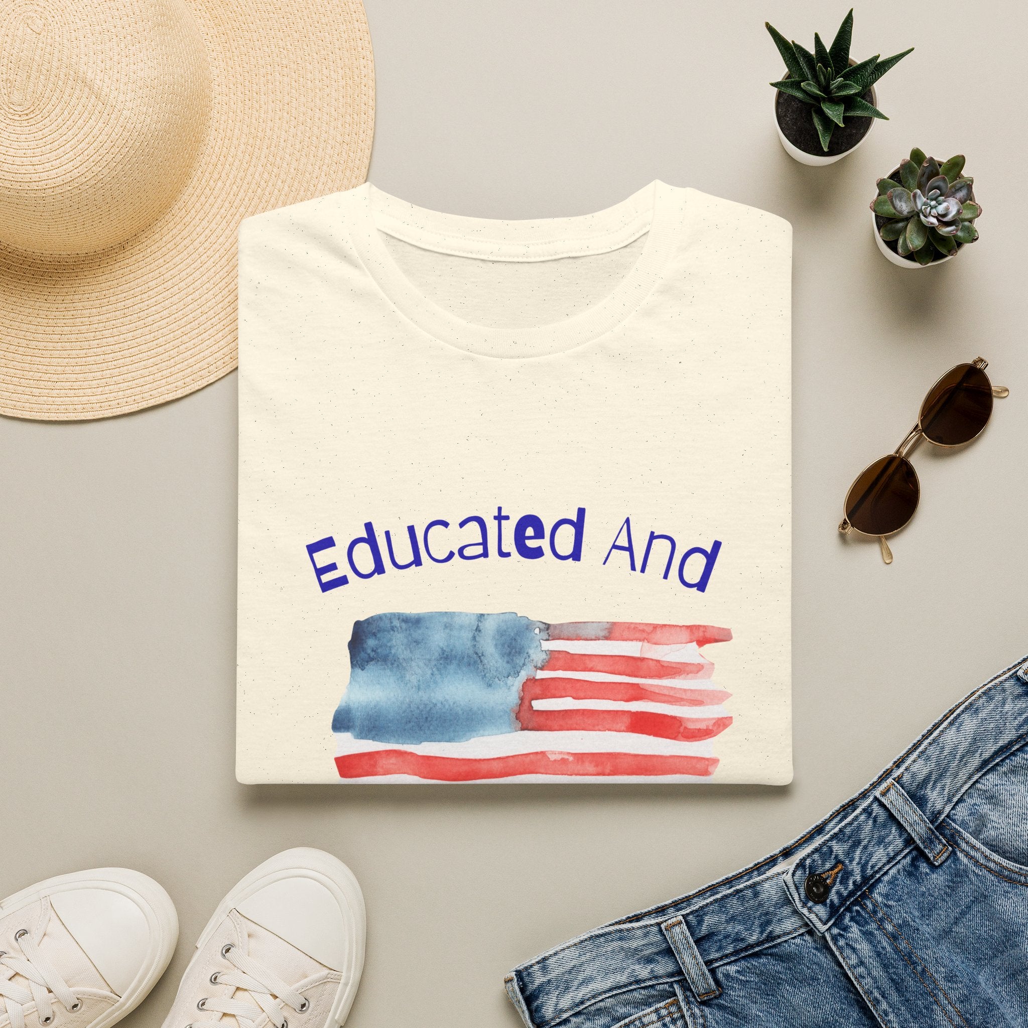 Educated And Patriotic T-Shirt — Watercolor American Flag Tee for Teachers & Voters