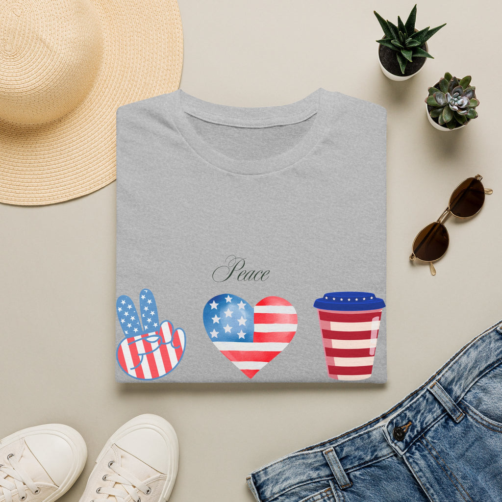 Patriotic Peace Hearts T-Shirt – USA Flag Heart Graphic Tee for 4th of July