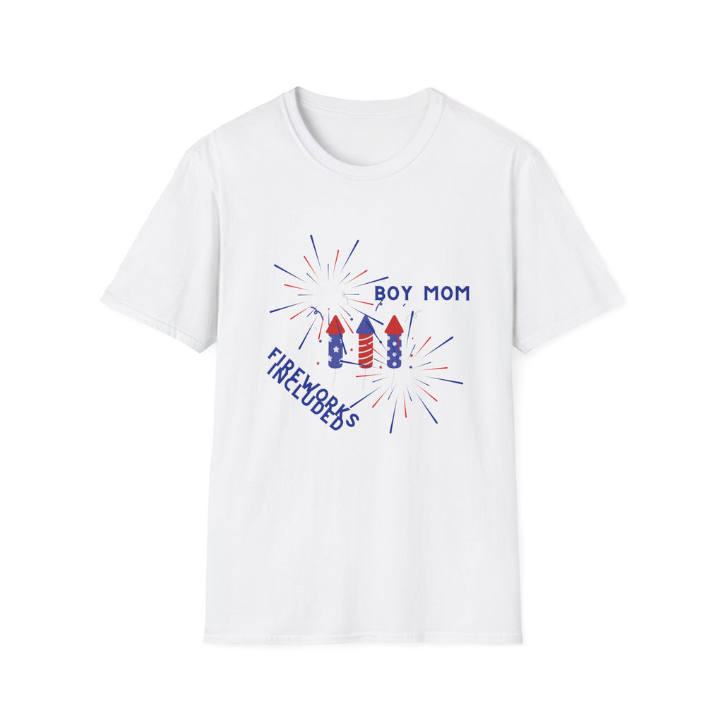 Boy Mom Fireworks T-Shirt — 4th of July Patriotic Mom Tee