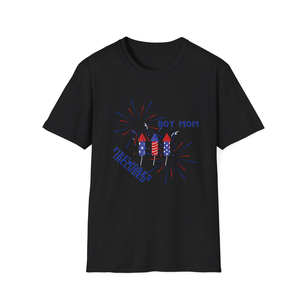 Boy Mom Fireworks T-Shirt — 4th of July Patriotic Mom Tee