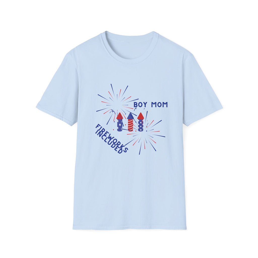Boy Mom Fireworks T-Shirt — 4th of July Patriotic Mom Tee
