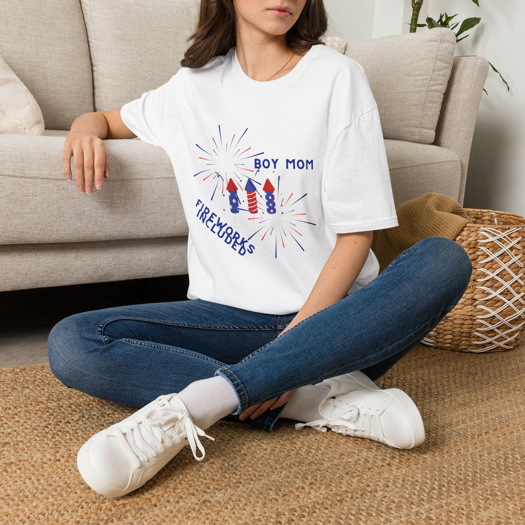 Boy Mom Fireworks T-Shirt — 4th of July Patriotic Mom Tee