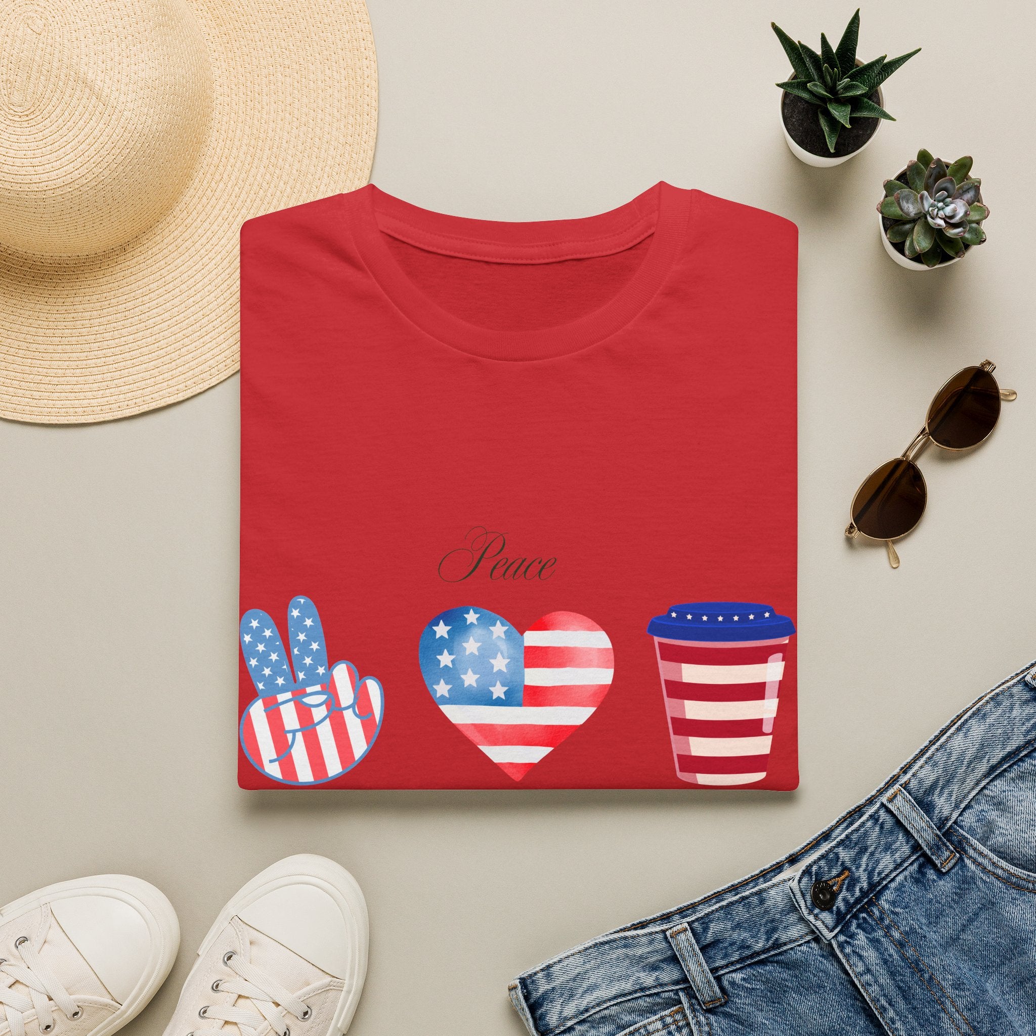 Patriotic Peace Hearts T-Shirt – USA Flag Heart Graphic Tee for 4th of July