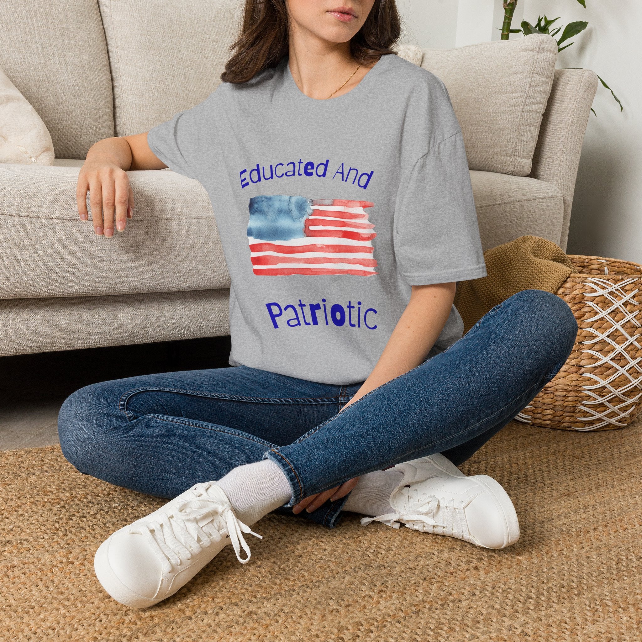 Educated And Patriotic T-Shirt — Watercolor American Flag Tee for Teachers & Voters
