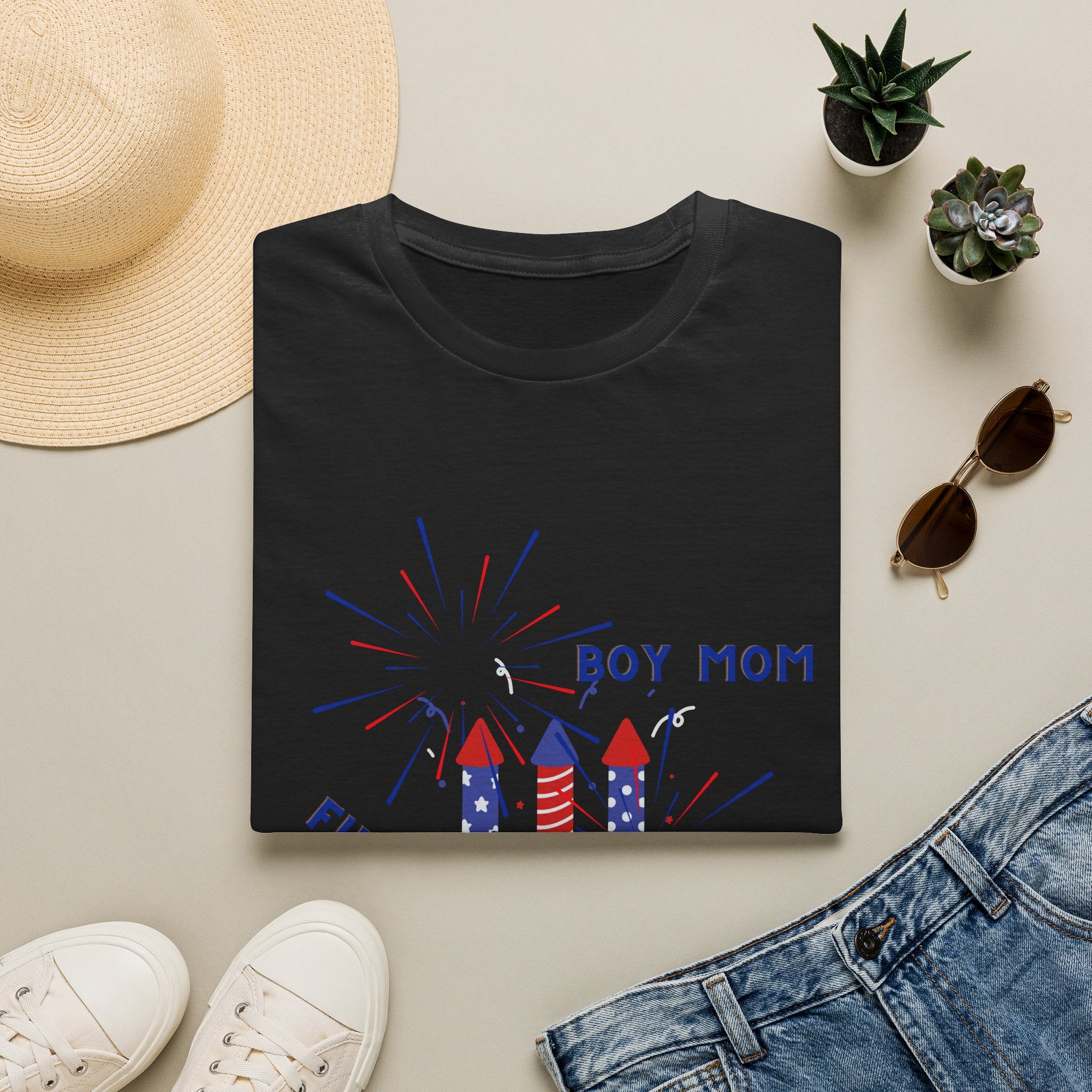 Boy Mom Fireworks T-Shirt — 4th of July Patriotic Mom Tee