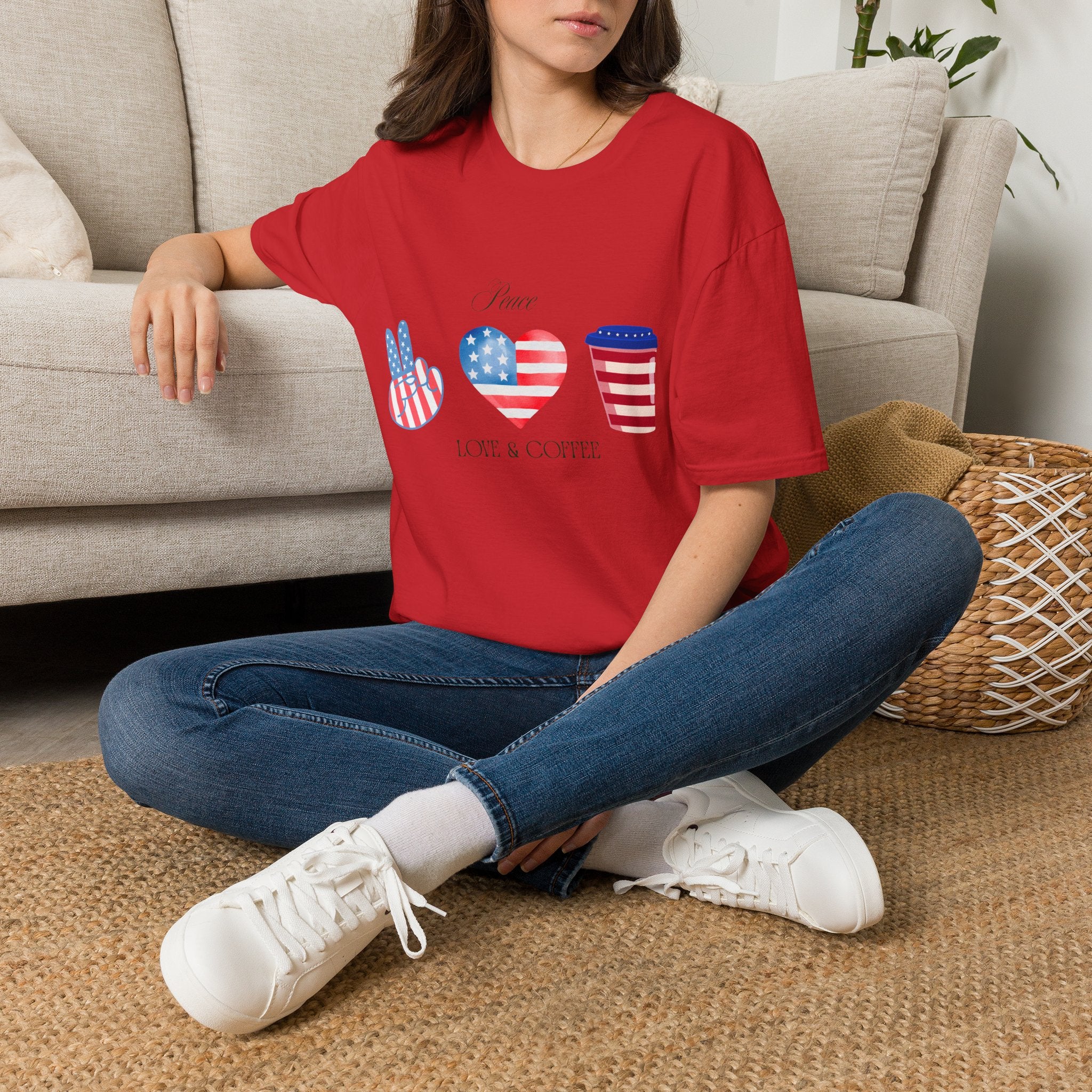 Patriotic Peace Hearts T-Shirt – USA Flag Heart Graphic Tee for 4th of July