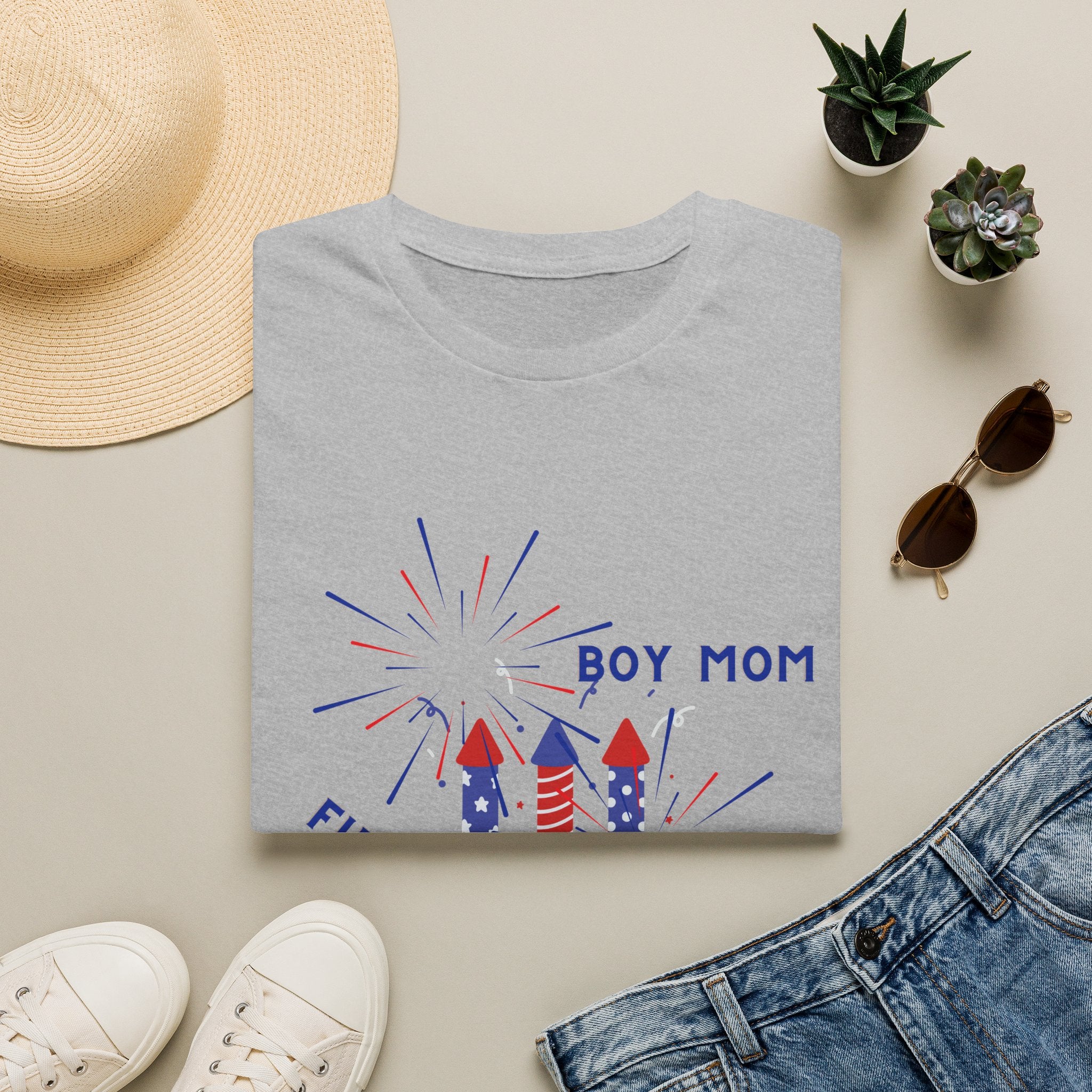 Boy Mom Fireworks T-Shirt — 4th of July Patriotic Mom Tee