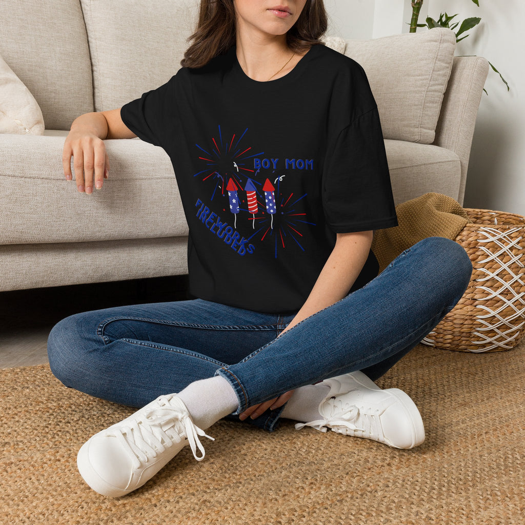 Boy Mom Fireworks T-Shirt — 4th of July Patriotic Mom Tee