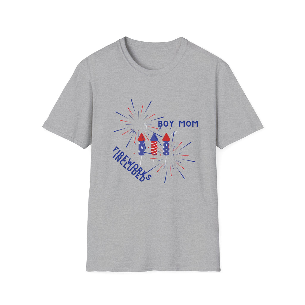 Boy Mom Fireworks T-Shirt — 4th of July Patriotic Mom Tee