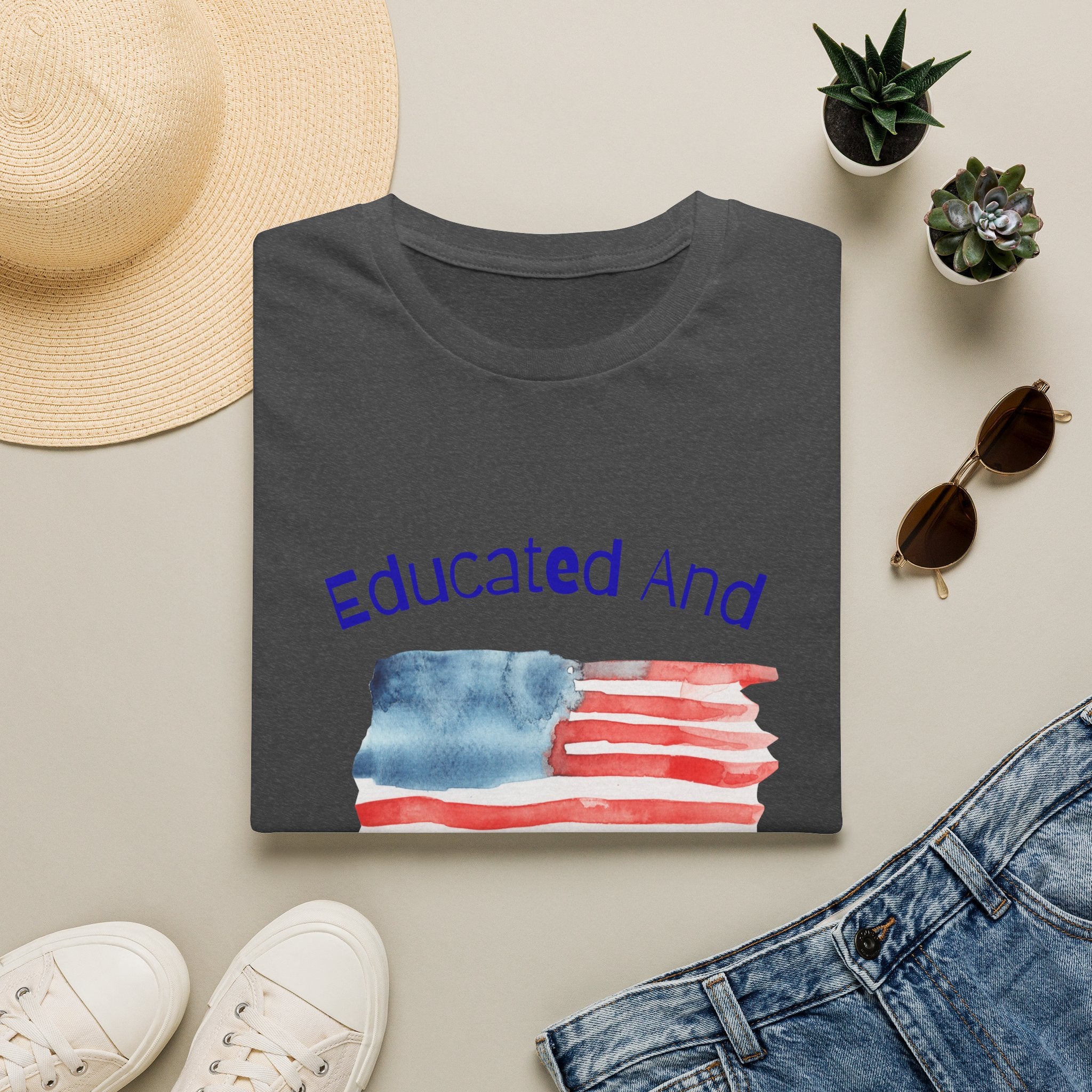 Educated And Patriotic T-Shirt — Watercolor American Flag Tee for Teachers & Voters