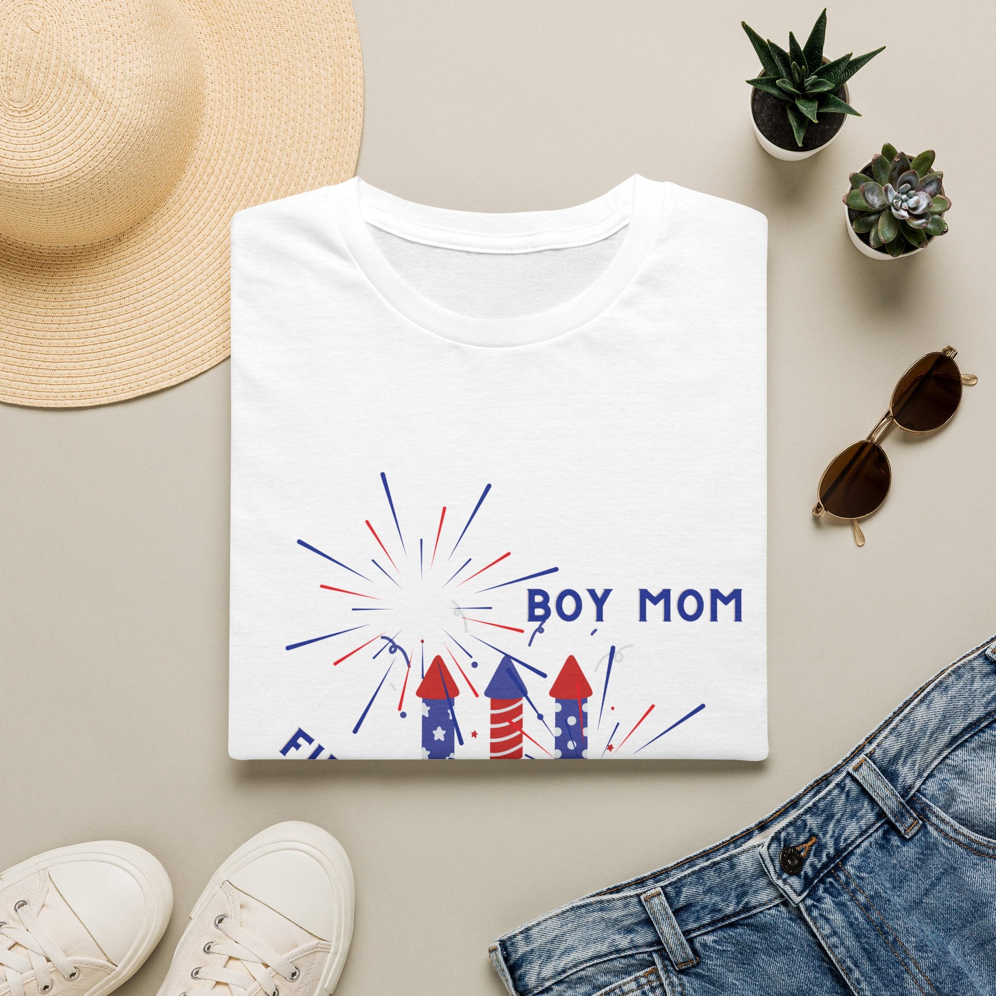 Boy Mom Fireworks T-Shirt — 4th of July Patriotic Mom Tee