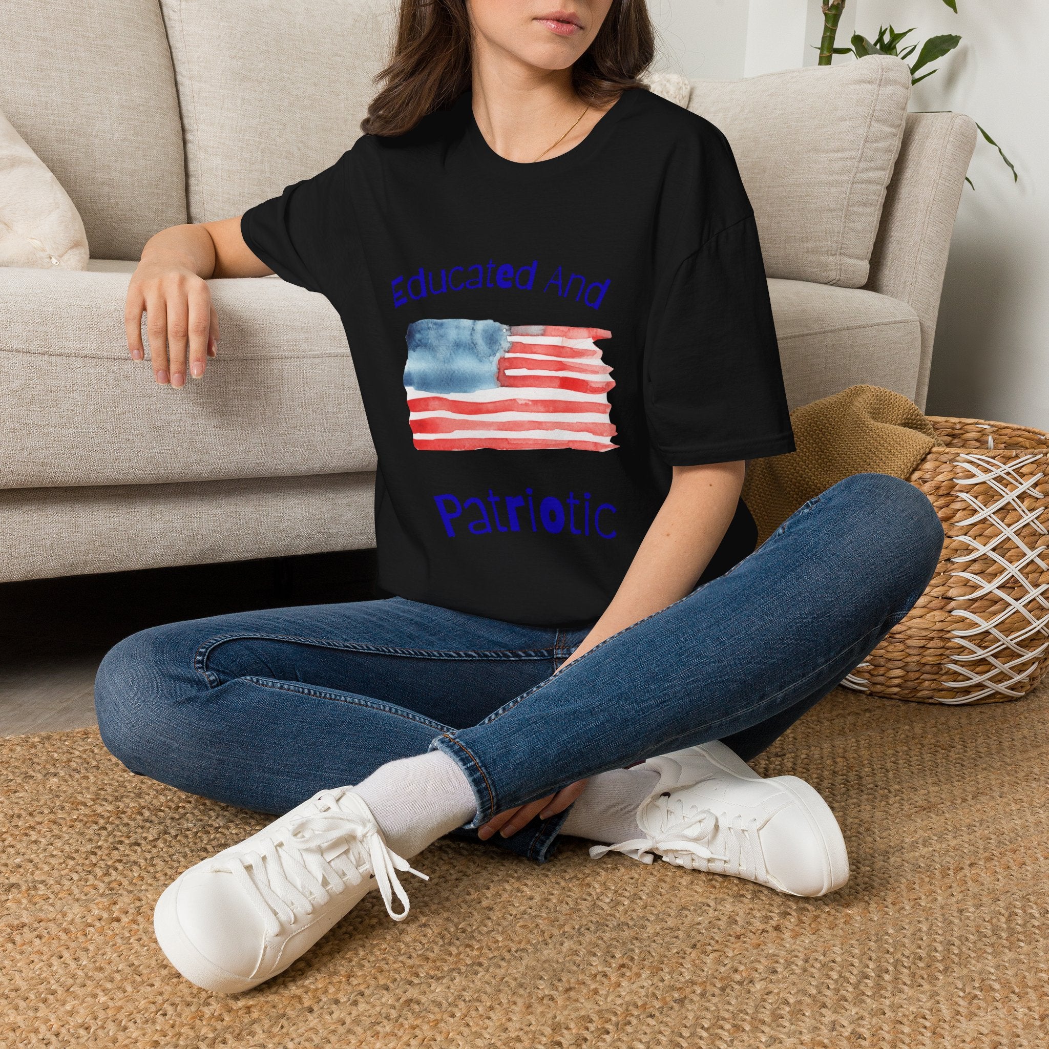 Educated And Patriotic T-Shirt — Watercolor American Flag Tee for Teachers & Voters