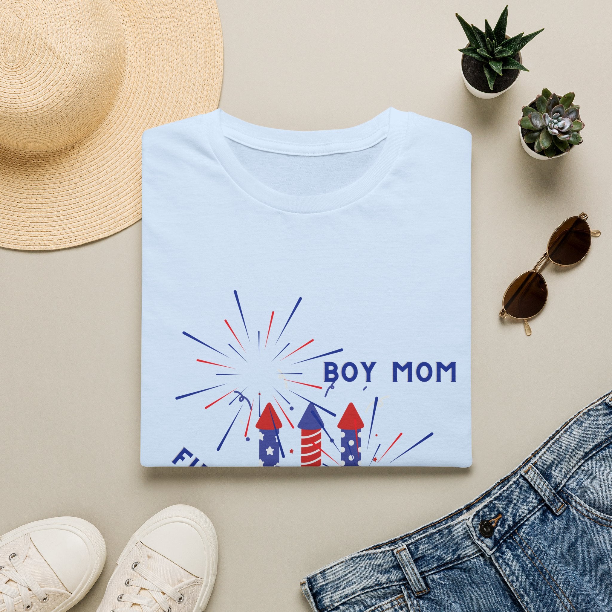 Boy Mom Fireworks T-Shirt — 4th of July Patriotic Mom Tee