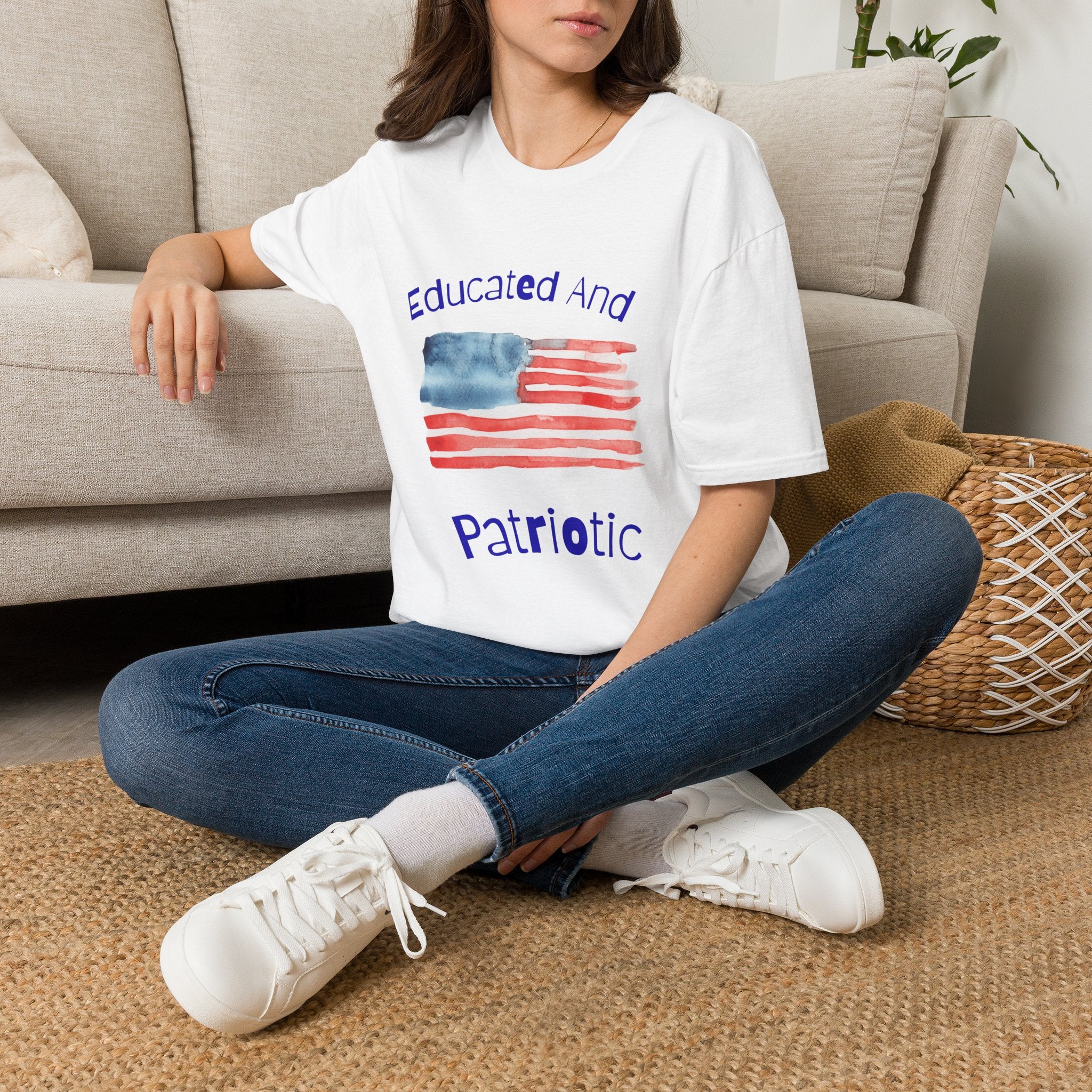 Educated And Patriotic T-Shirt — Watercolor American Flag Tee for Teachers & Voters
