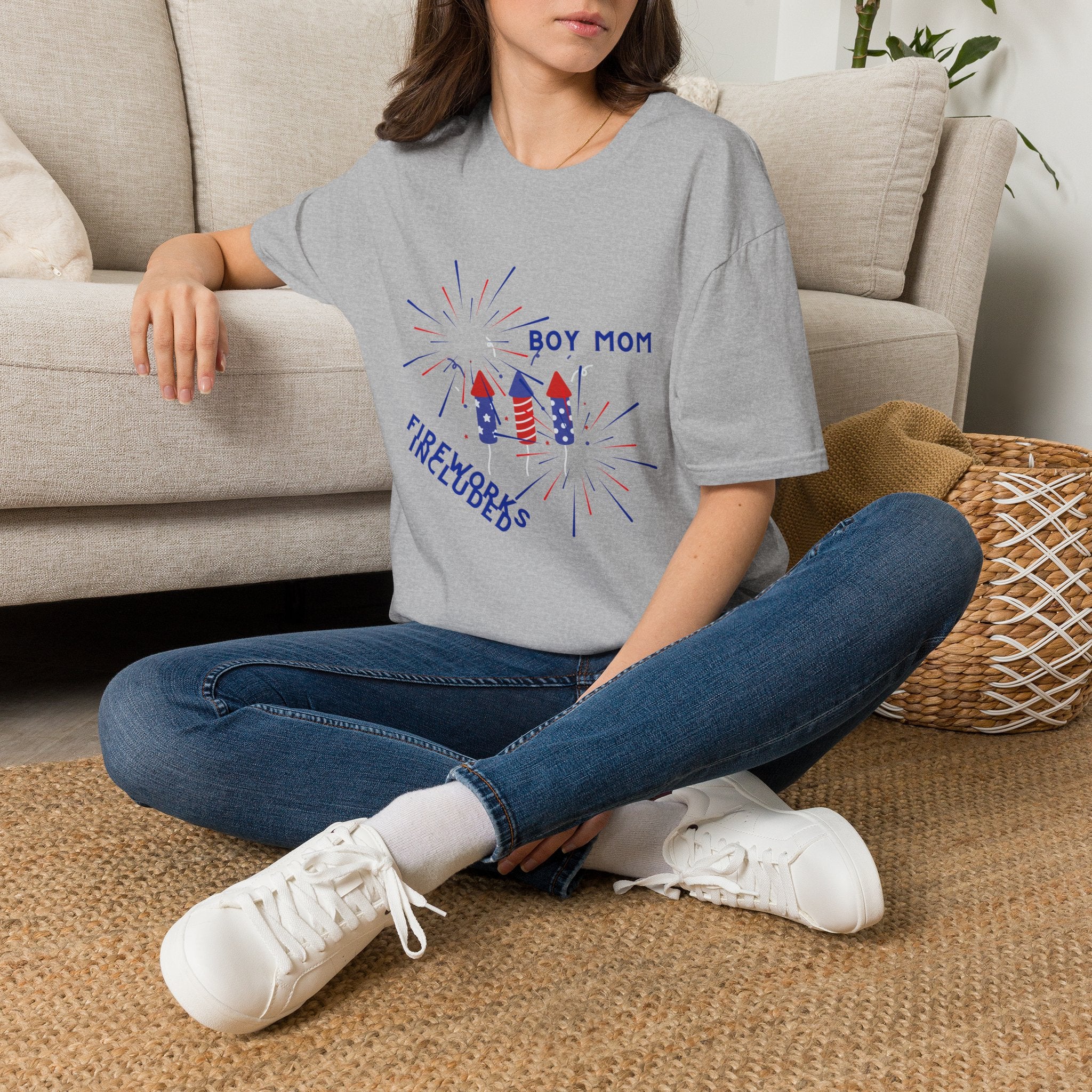 Boy Mom Fireworks T-Shirt — 4th of July Patriotic Mom Tee