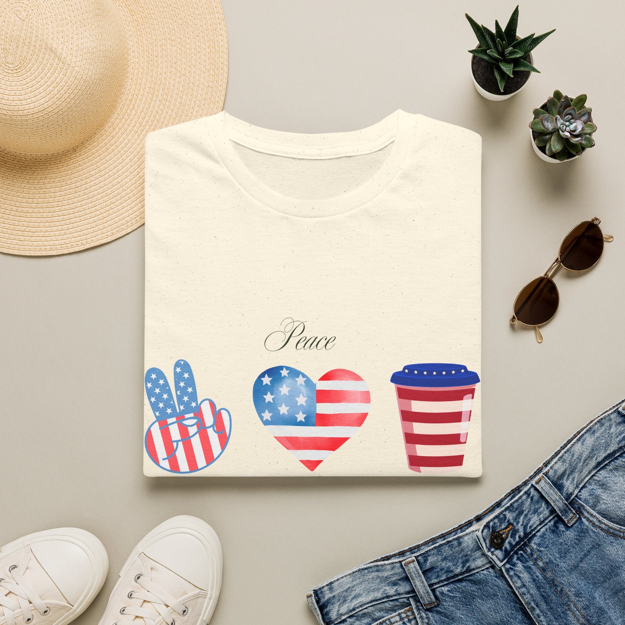 Patriotic Peace Hearts T-Shirt – USA Flag Heart Graphic Tee for 4th of July