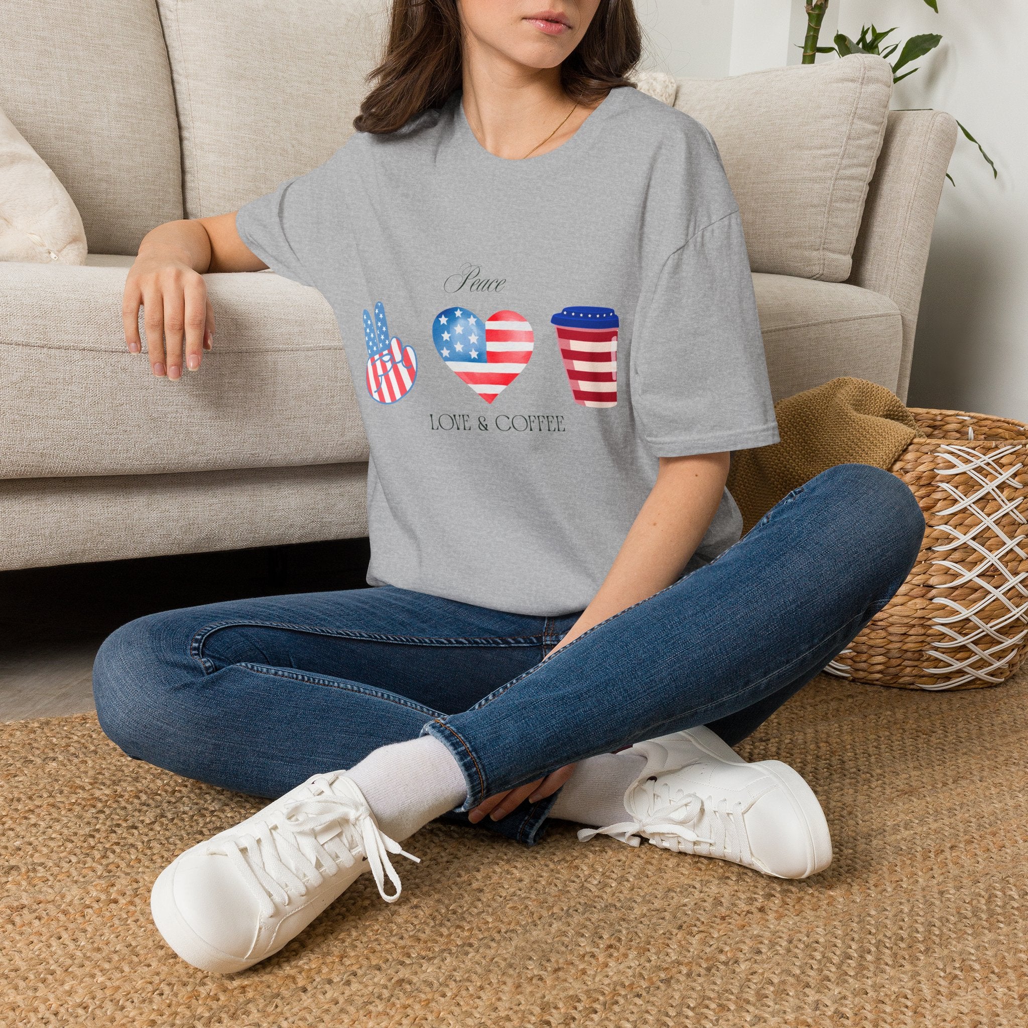 Patriotic Peace Hearts T-Shirt – USA Flag Heart Graphic Tee for 4th of July