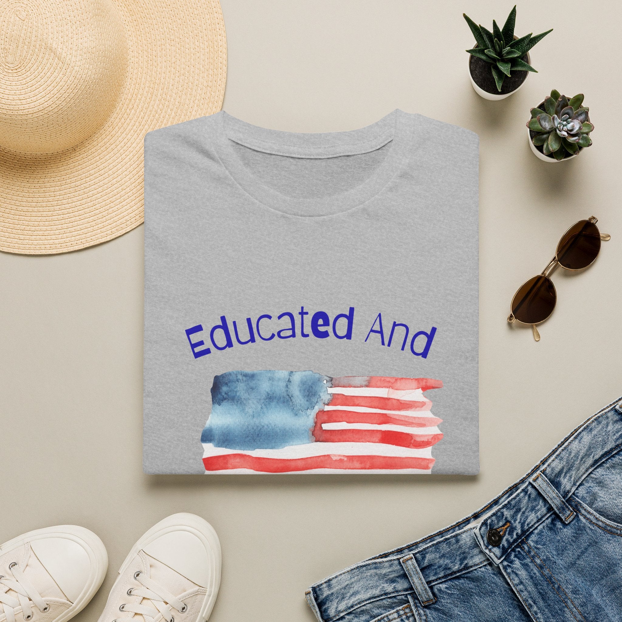 Educated And Patriotic T-Shirt — Watercolor American Flag Tee for Teachers & Voters