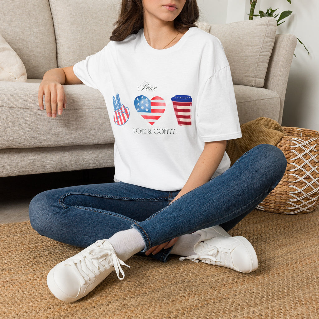 Patriotic Peace Hearts T-Shirt – USA Flag Heart Graphic Tee for 4th of July
