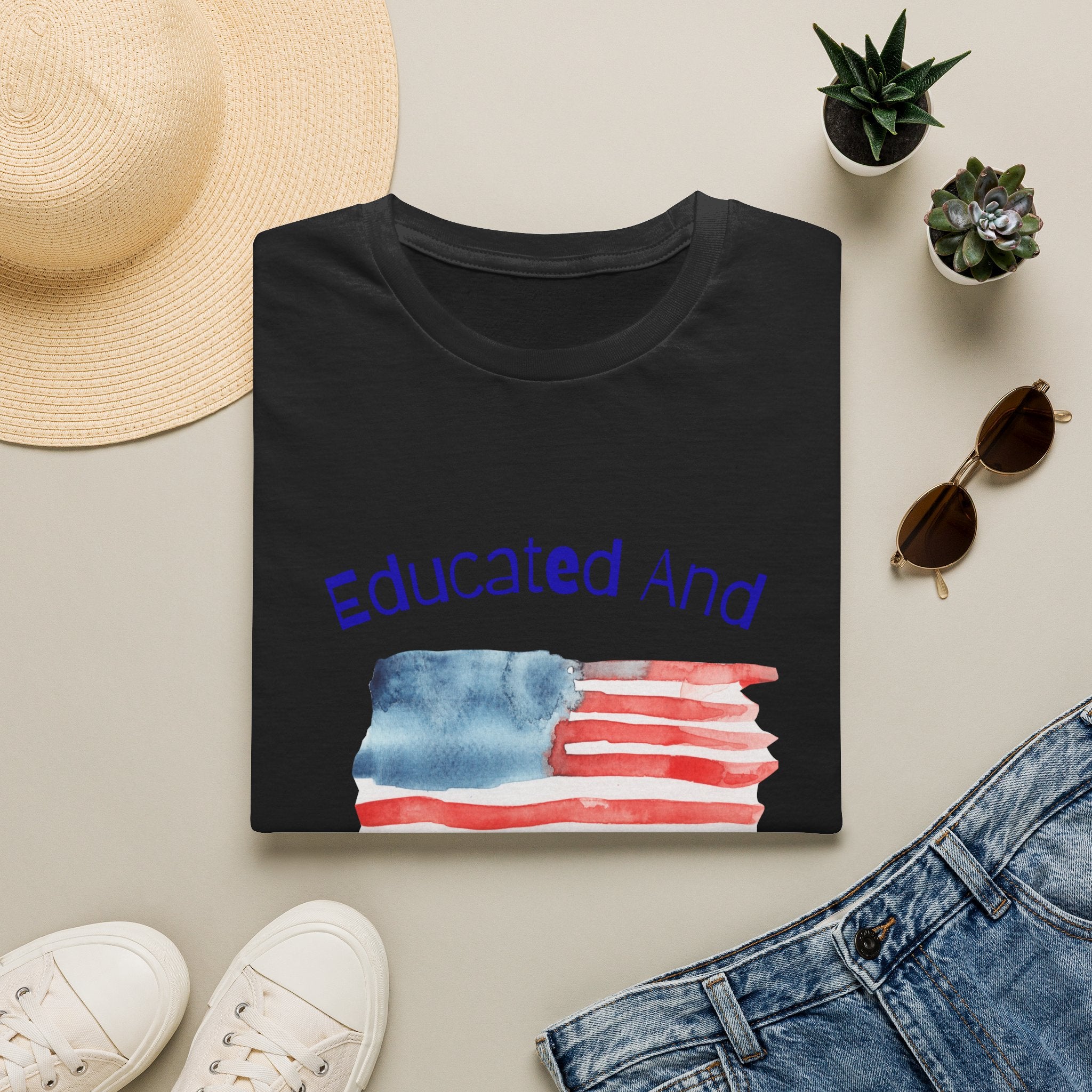 Educated And Patriotic T-Shirt — Watercolor American Flag Tee for Teachers & Voters