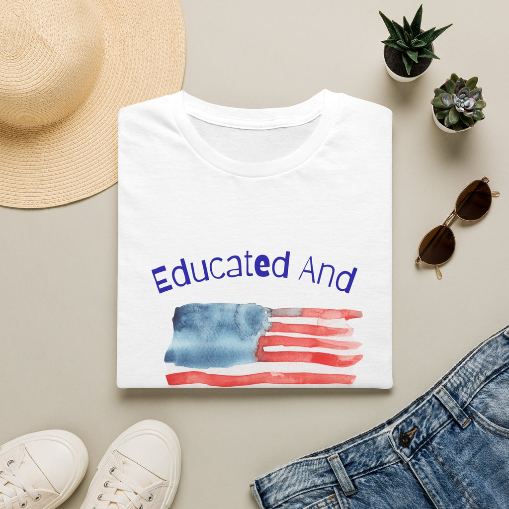 Educated And Patriotic T-Shirt — Watercolor American Flag Tee for Teachers & Voters