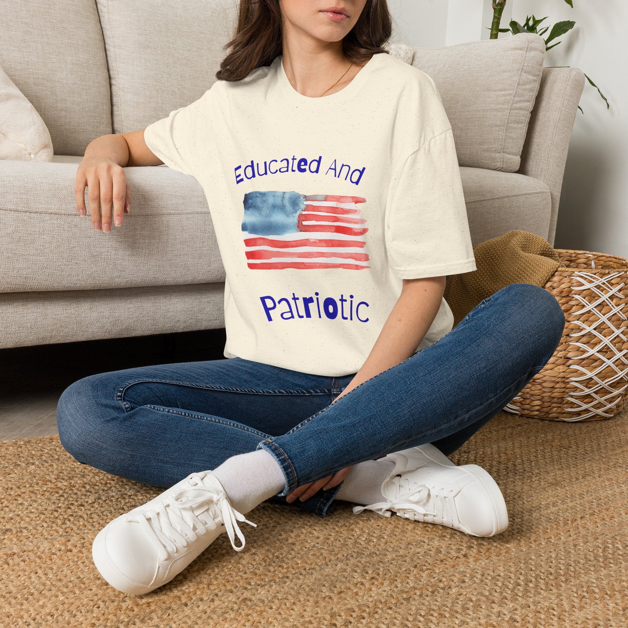 Educated And Patriotic T-Shirt — Watercolor American Flag Tee for Teachers & Voters
